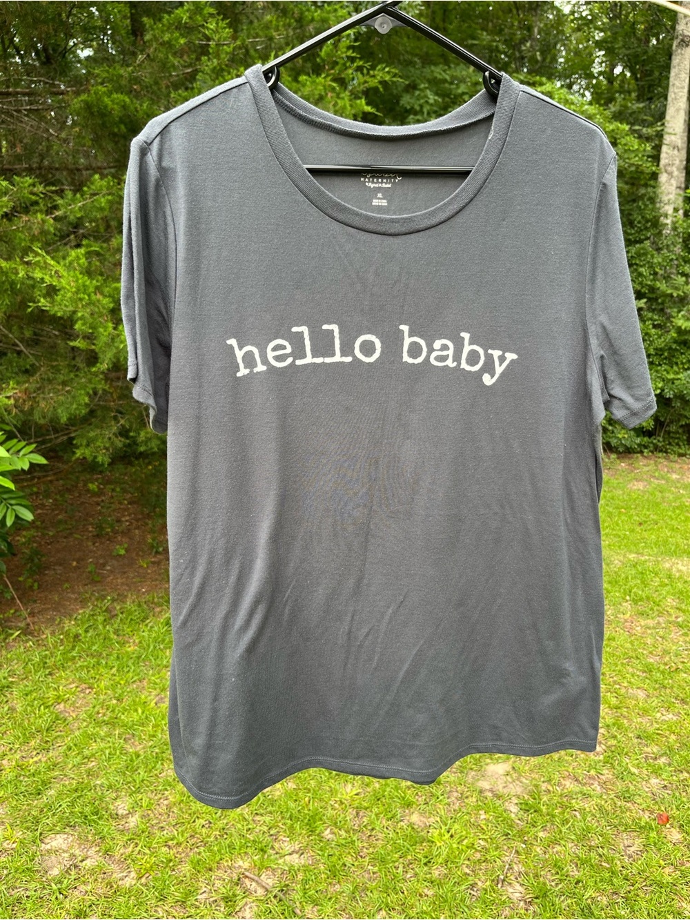 Isabel Maternity by Ingrid & Isabel Dark Gray 'hello baby' Graphic Tee